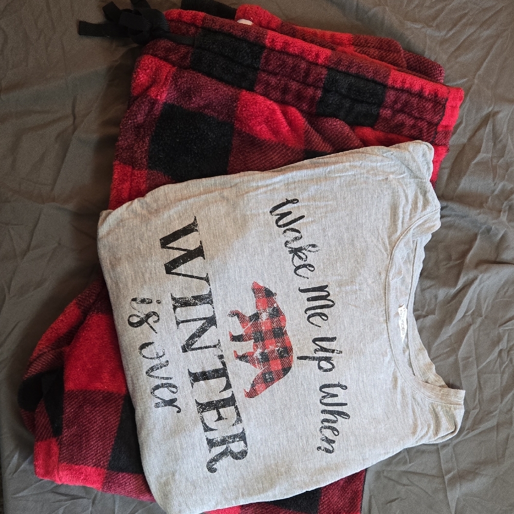 Red and Gray Plaid Pajama Set